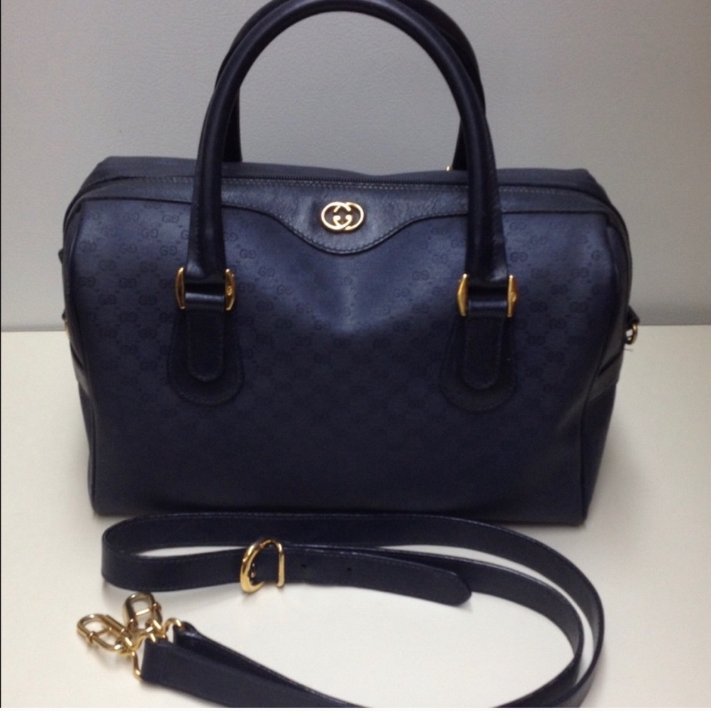 Gucci Authentic Vintage Boston Bag Navy GG's